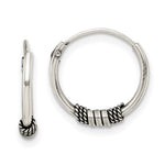 Sterling Silver Antiqued Beaded Endless Hoop Earrings - Product Photo