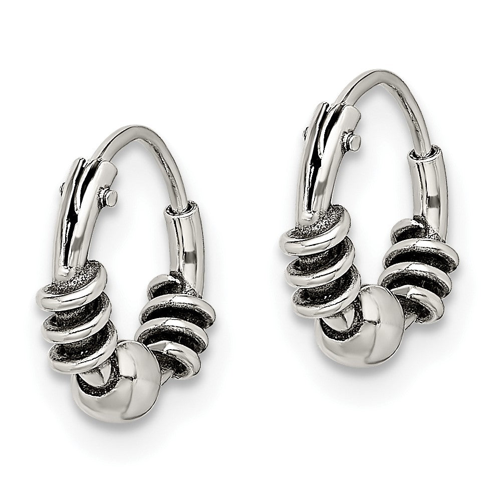 Sterling Silver Antiqued Beaded Endless Hoop Earrings - Product Photo