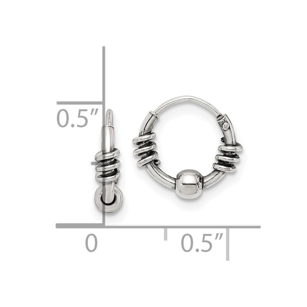 Sterling Silver Antiqued Beaded Endless Hoop Earrings - Product Photo