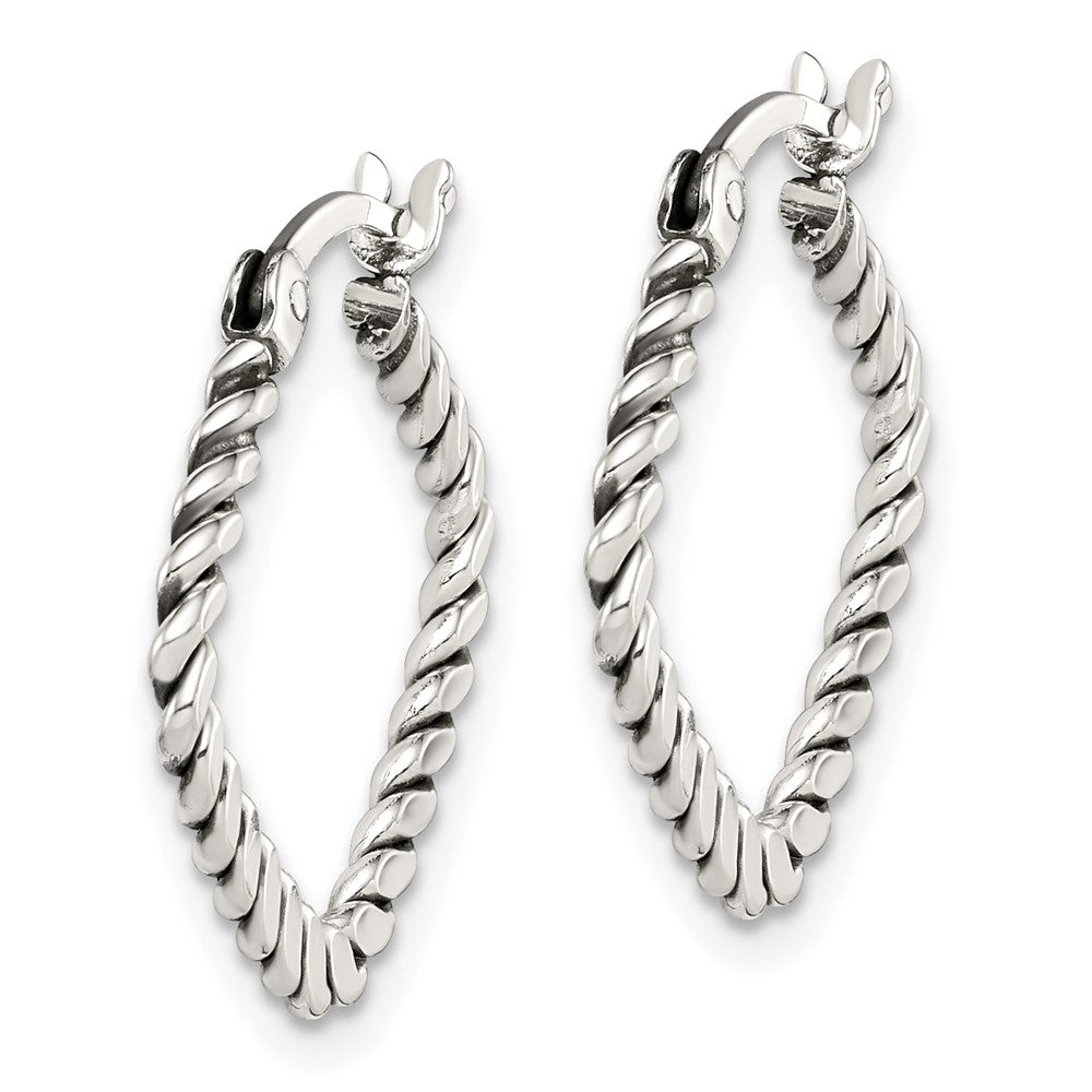 Sterling Silver Antiqued Textured Square Hoop Earrings - Product Photo