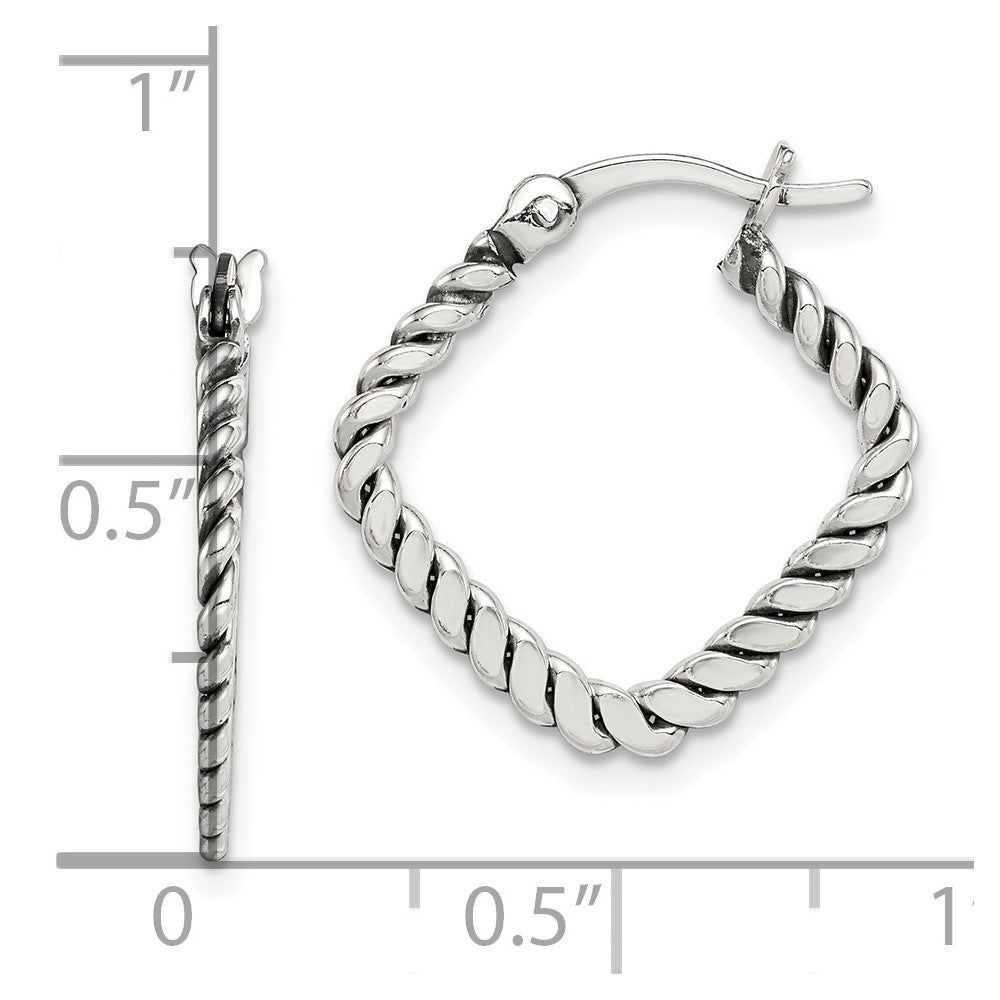 Sterling Silver Antiqued Textured Square Hoop Earrings - Product Photo