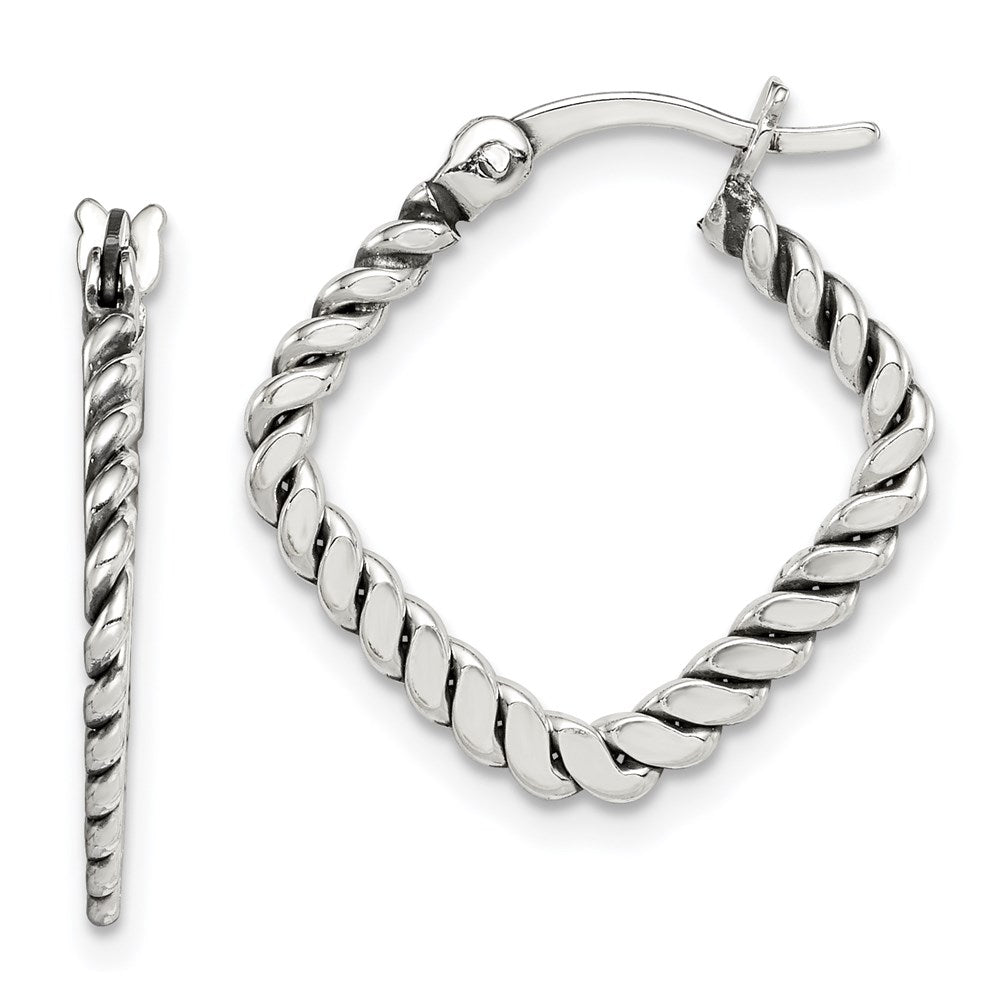 Sterling Silver Antiqued Textured Square Hoop Earrings - Product Photo