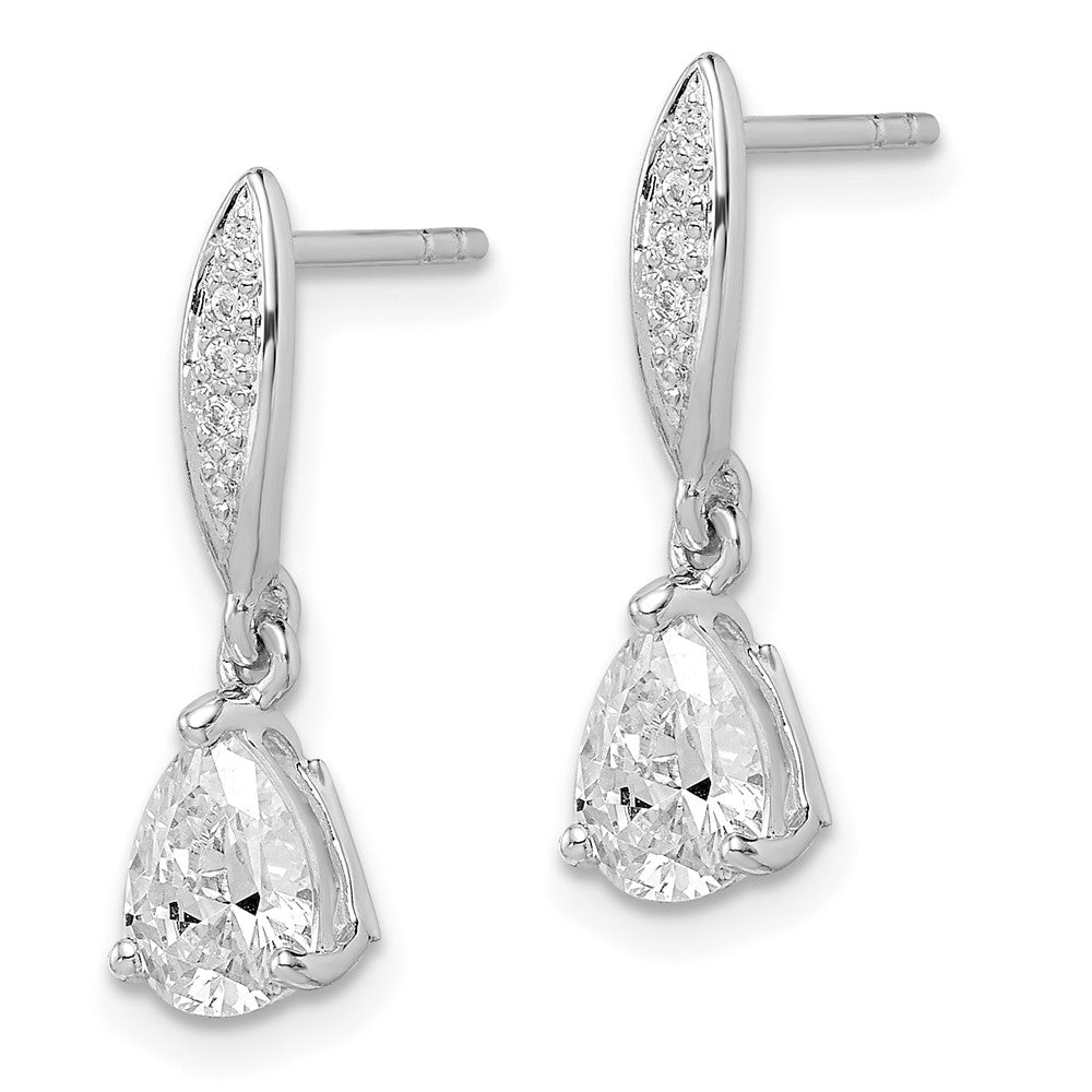 Sterling Silver Rhodium-plated Polished Pear CZ Post Dangle Earrings - Product Photo