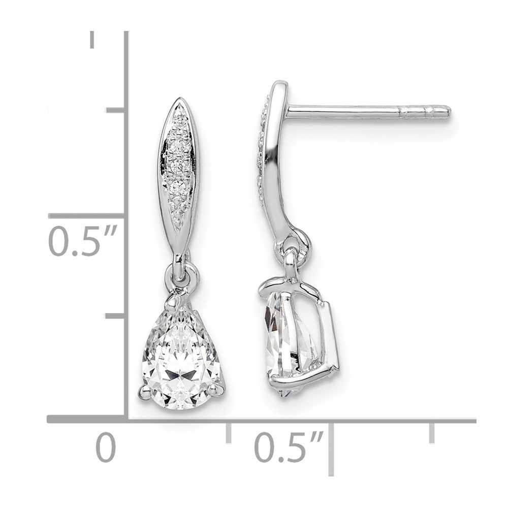 Sterling Silver Rhodium-plated Polished Pear CZ Post Dangle Earrings - Product Photo