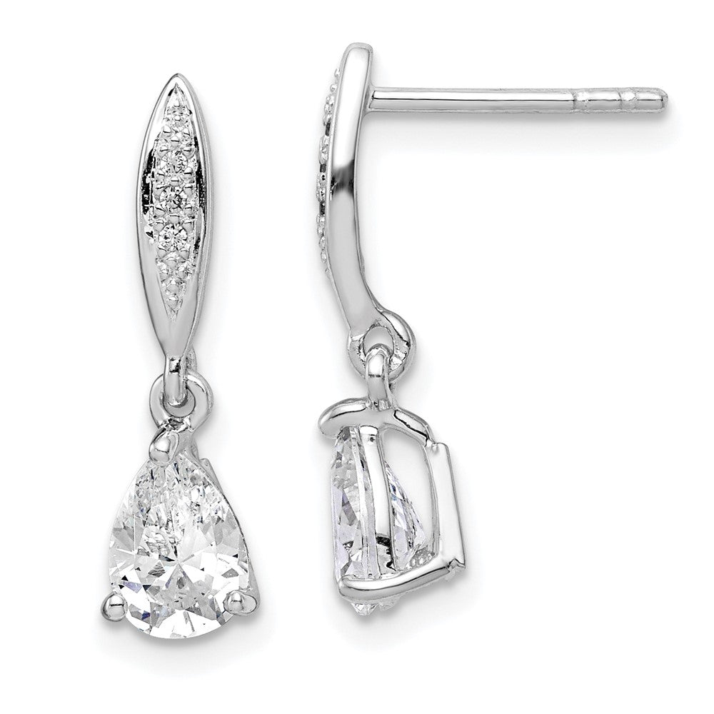 Sterling Silver Rhodium-plated Polished Pear CZ Post Dangle Earrings - Product Photo