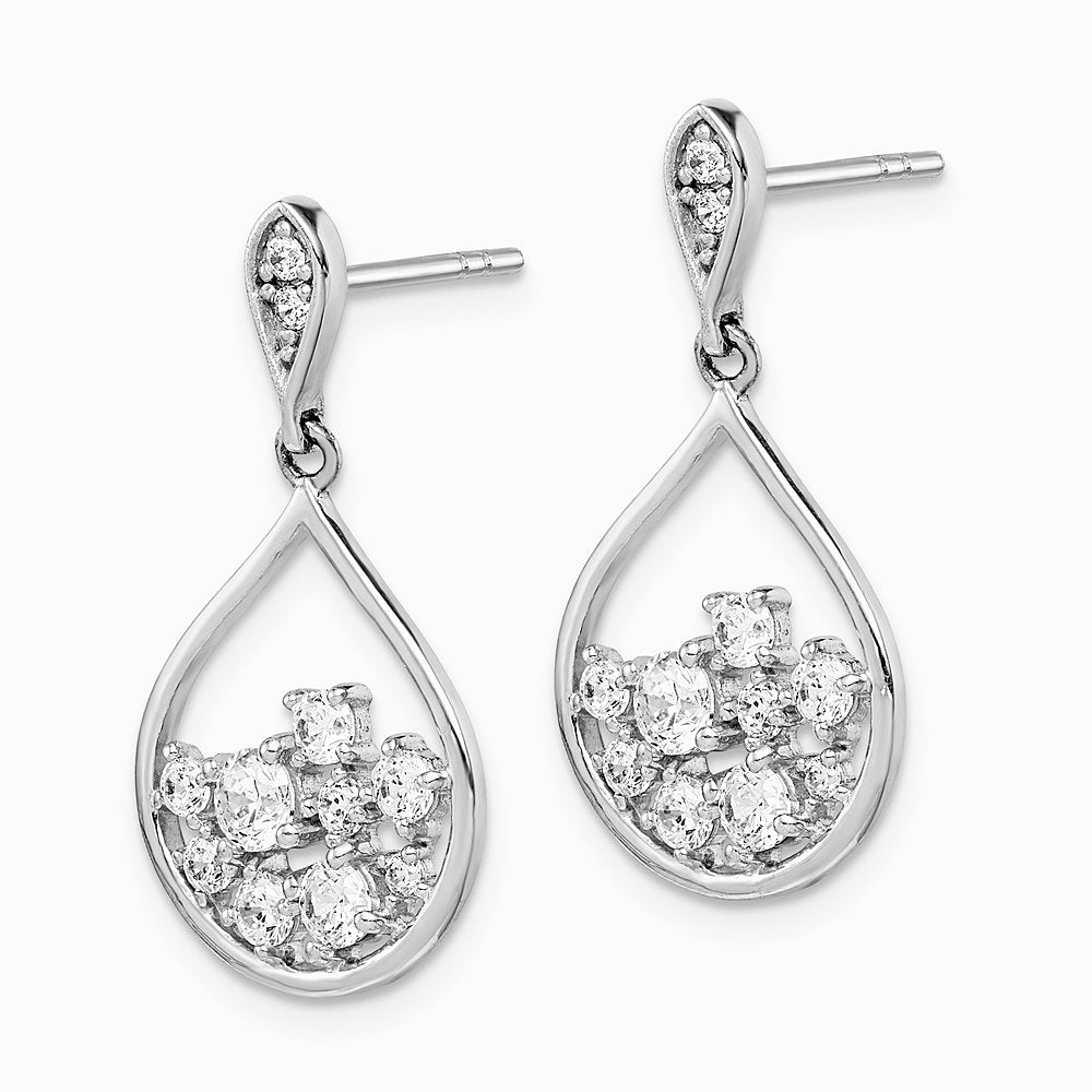 Sterling Silver Rhodium Plated CZ Dangle Earrings - Product Photo