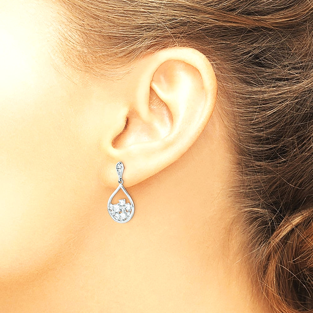 Sterling Silver Rhodium Plated CZ Dangle Earrings - Product Photo