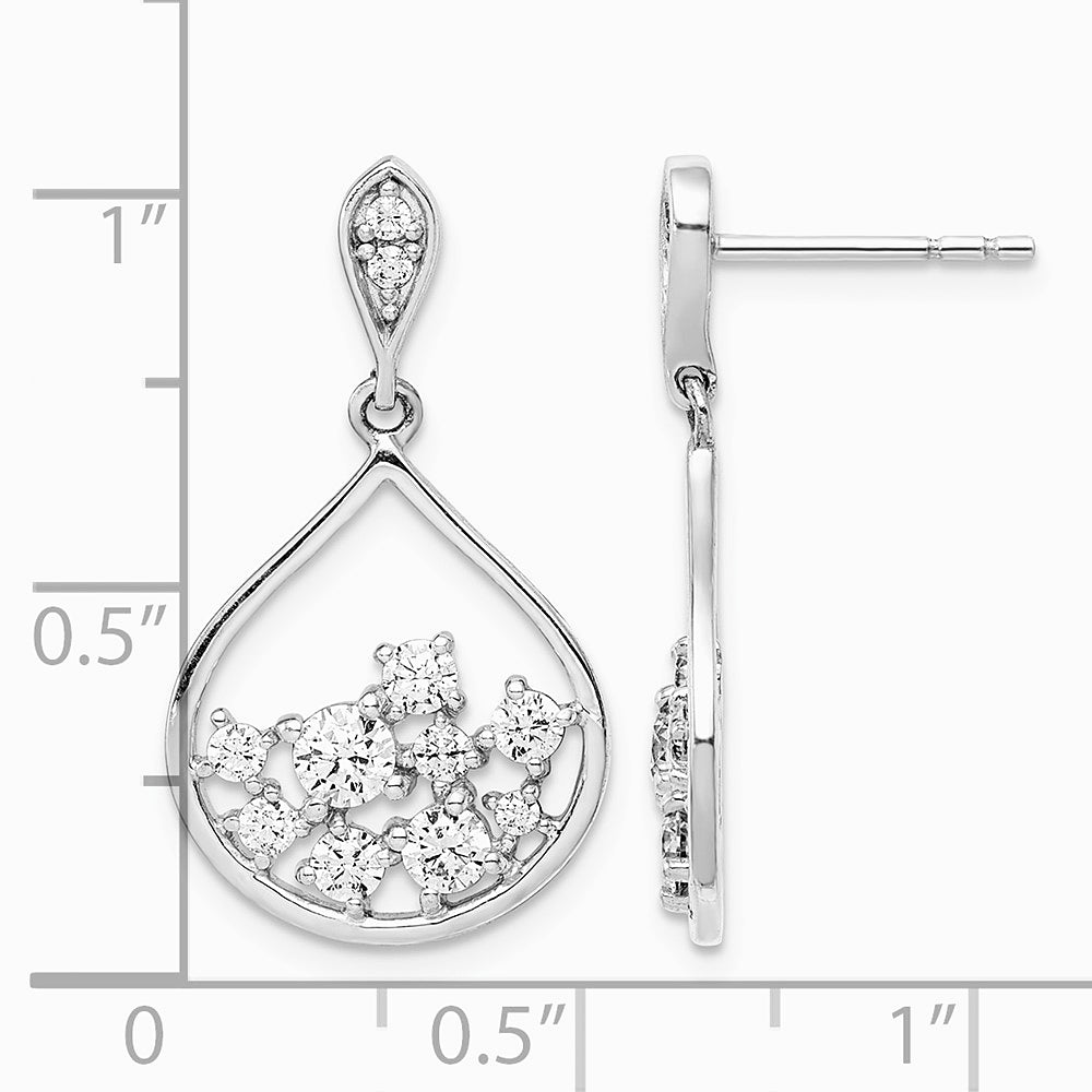Sterling Silver Rhodium Plated CZ Dangle Earrings - Product Photo
