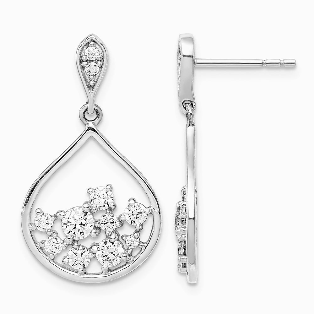 Sterling Silver Rhodium Plated CZ Dangle Earrings