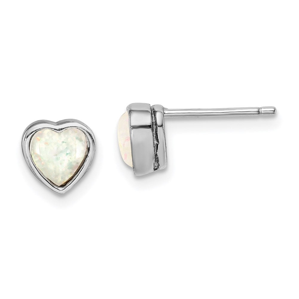 Sterling Silver Rhodium Plated Lab Created Opal Post Earrings - Product Photo