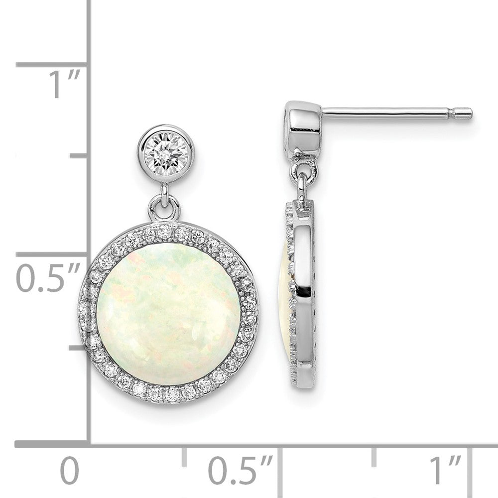 Sterling Silver Rhodium-plated Lab Created Opal and CZ Dangle Earrings - Product Photo