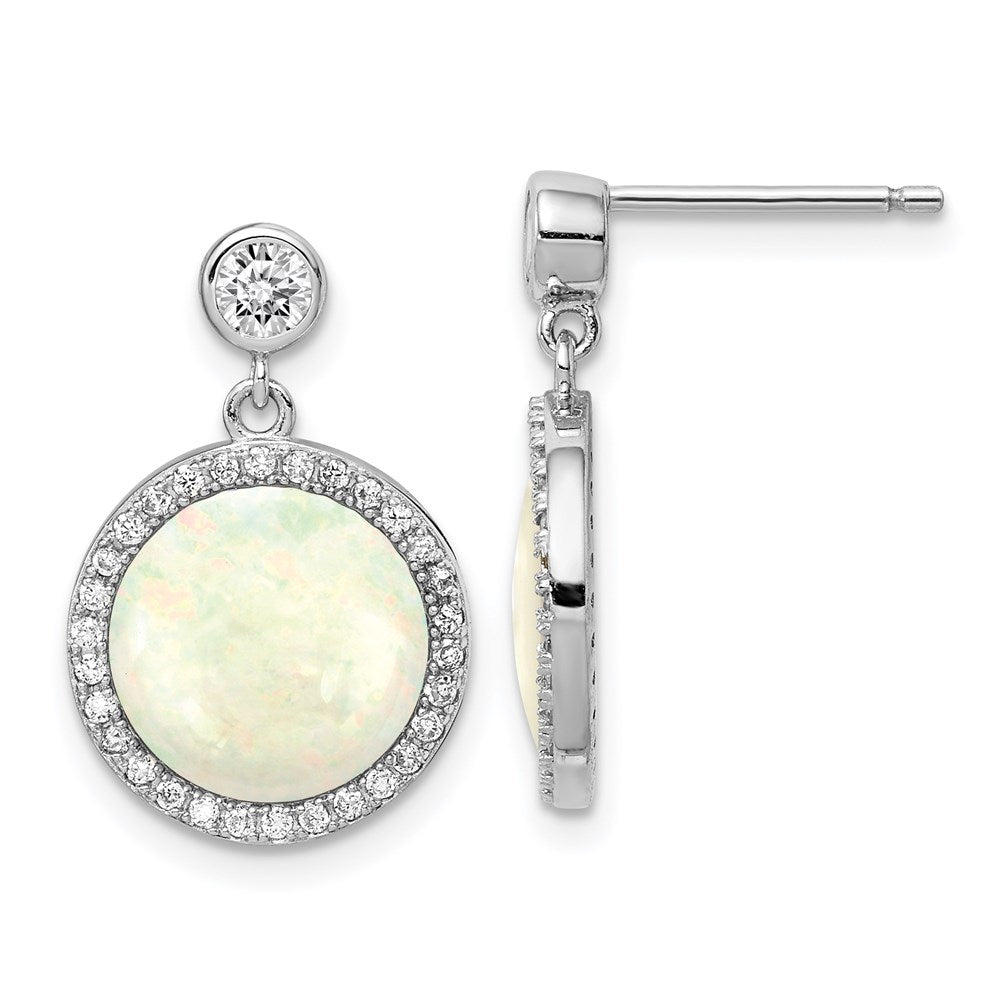 Sterling Silver Rhodium-plated Lab Created Opal and CZ Dangle Earrings - Product Photo