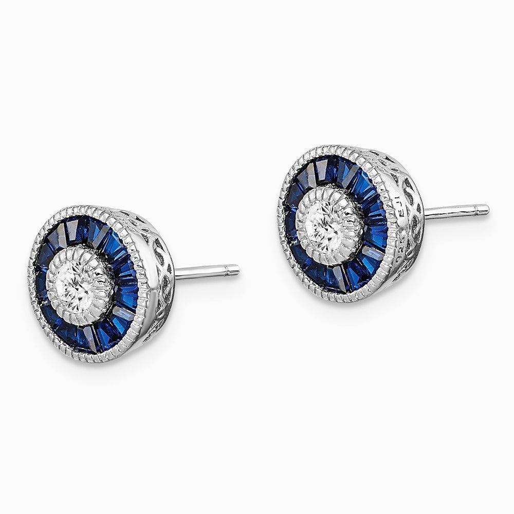 Sterling Silver Rhodium-plated Synthetic Blue Spinel and CZ Earrings - Product Photo