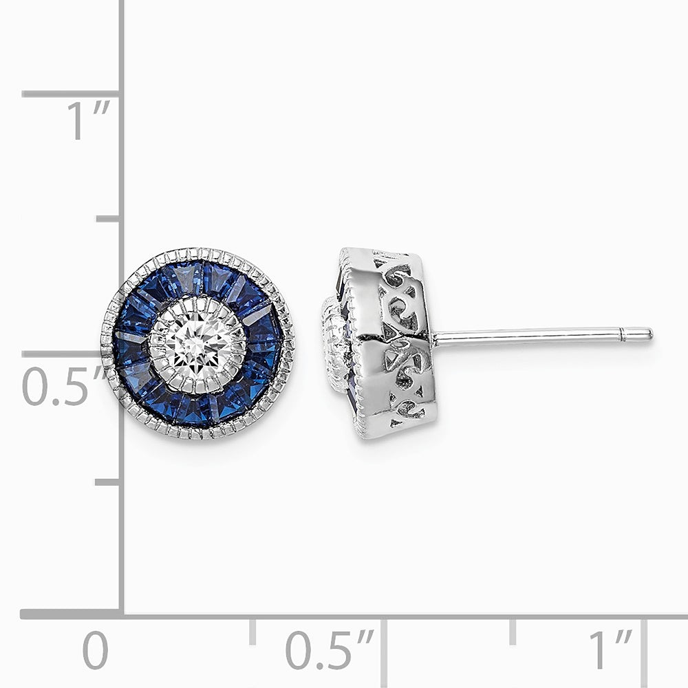 Sterling Silver Rhodium-plated Synthetic Blue Spinel and CZ Earrings - Product Photo