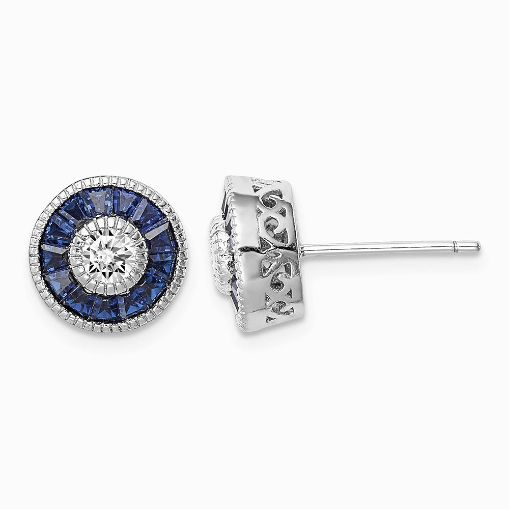 Sterling Silver Rhodium-plated Synthetic Blue Spinel and CZ Earrings - Product Photo