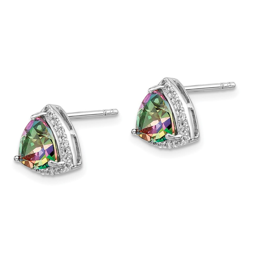 Sterling Silver Rhodium-plated Trillion Mystic Fire/White Topaz Earrings - Product Photo