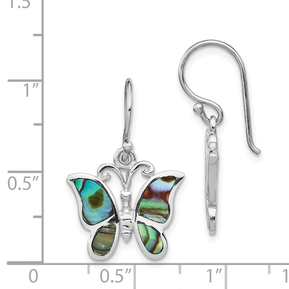 Sterling Silver Rhodium-plated Abalone Butterfly Dangle Earrings - Product Photo
