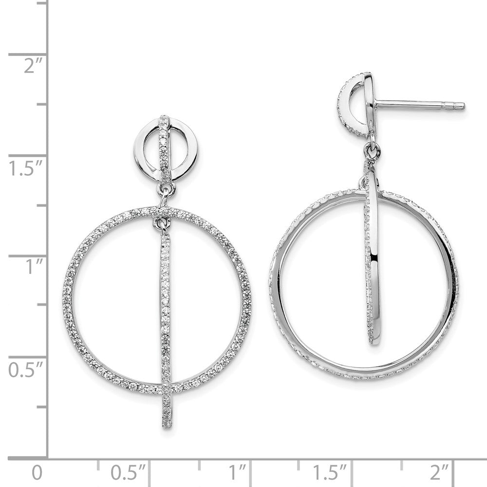 Sterling Silver Rhodium-plated CZ Circles Dangle Post Earrings - Product Photo