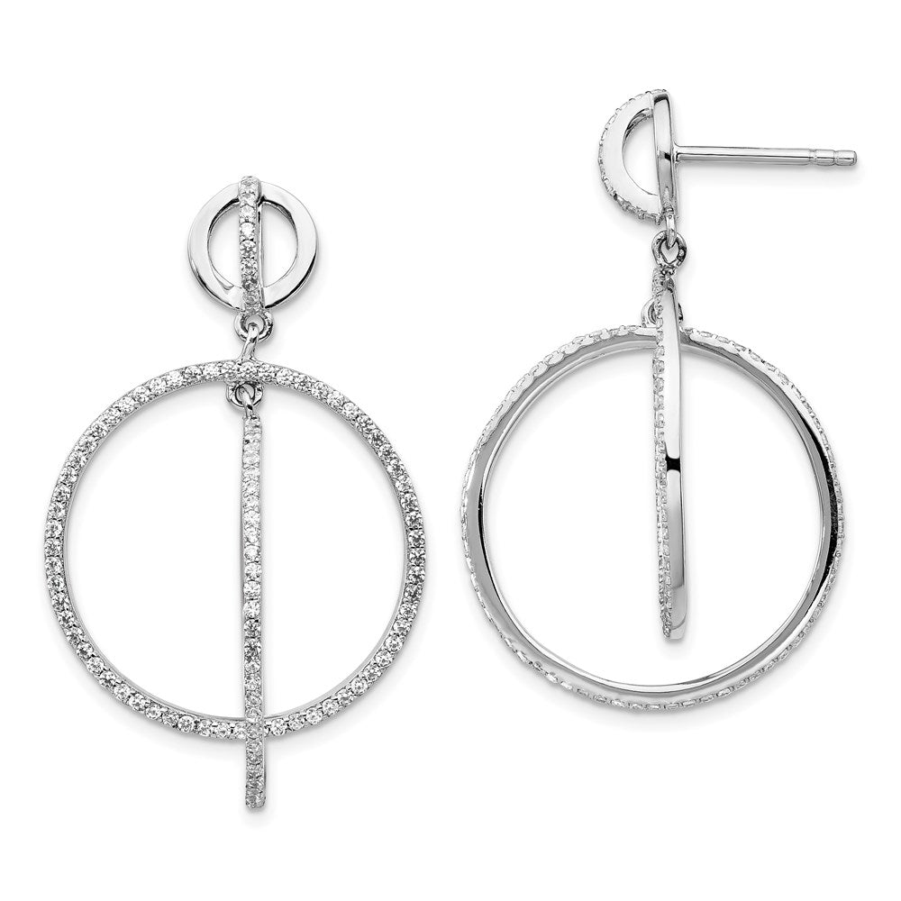 Sterling Silver Rhodium-plated CZ Circles Dangle Post Earrings - Product Photo