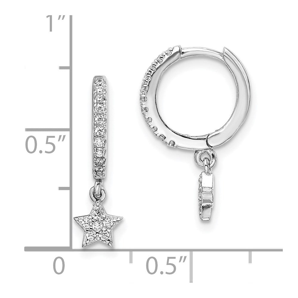 Sterling Silver Rhodium-Plated CZ Hoops with Star Dangle Earrings - Product Photo