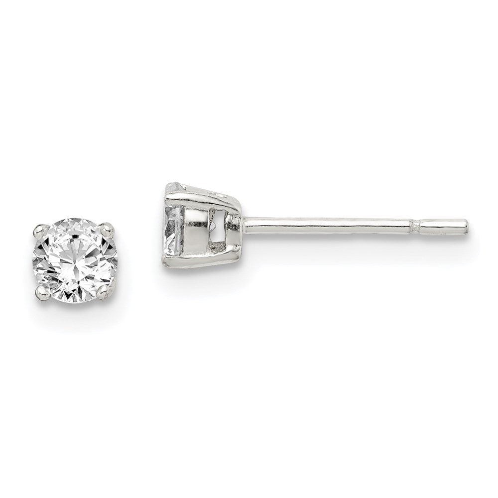 Sterling Silver Polished 4mm Round CZ Stud Earrings - Product Photo