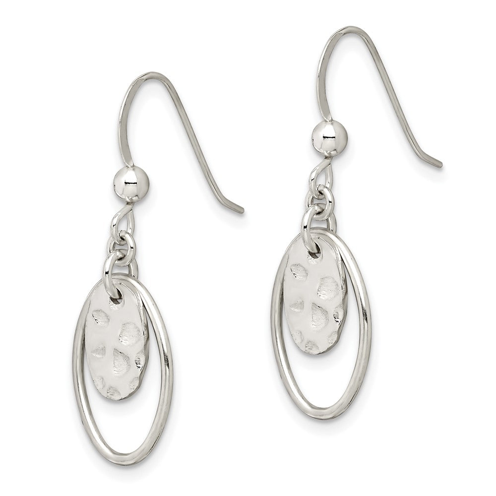 Sterling Silver Polished & Hammered Oval Dangle Earrings - Product Photo