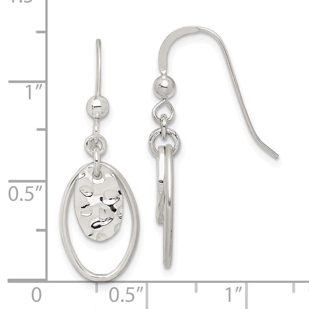 Sterling Silver Polished & Hammered Oval Dangle Earrings - Product Photo