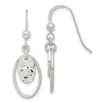 Sterling Silver Polished & Hammered Oval Dangle Earrings - Product Photo