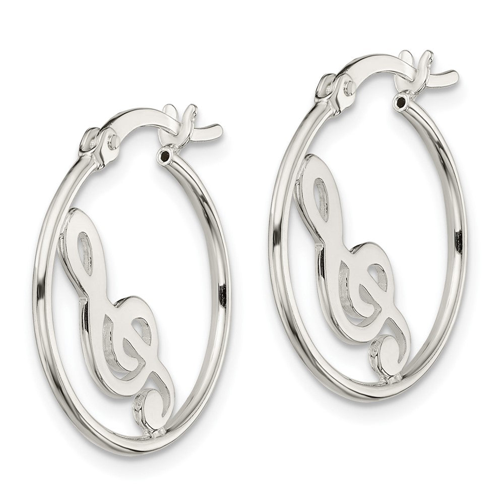 Sterling Silver Polished Music Note Hoop Earrings - Product Photo