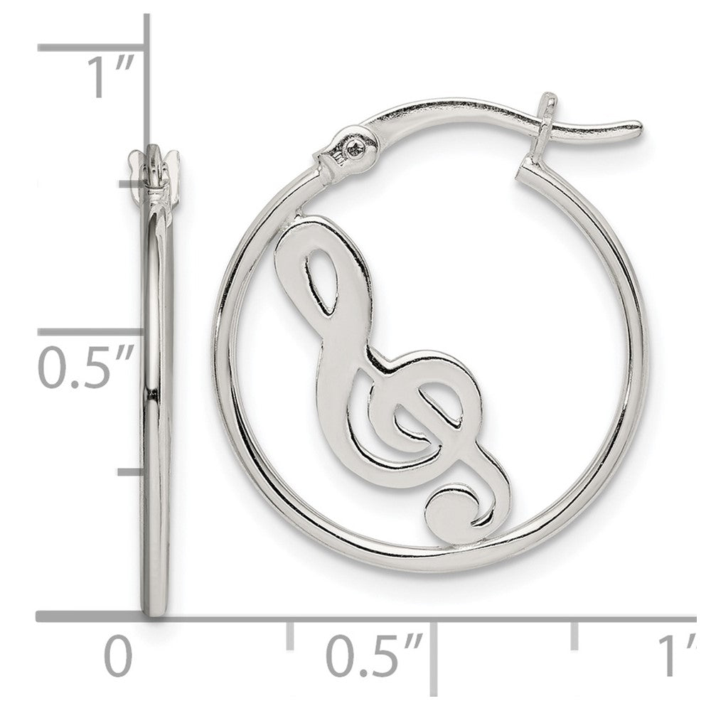 Sterling Silver Polished Music Note Hoop Earrings - Product Photo