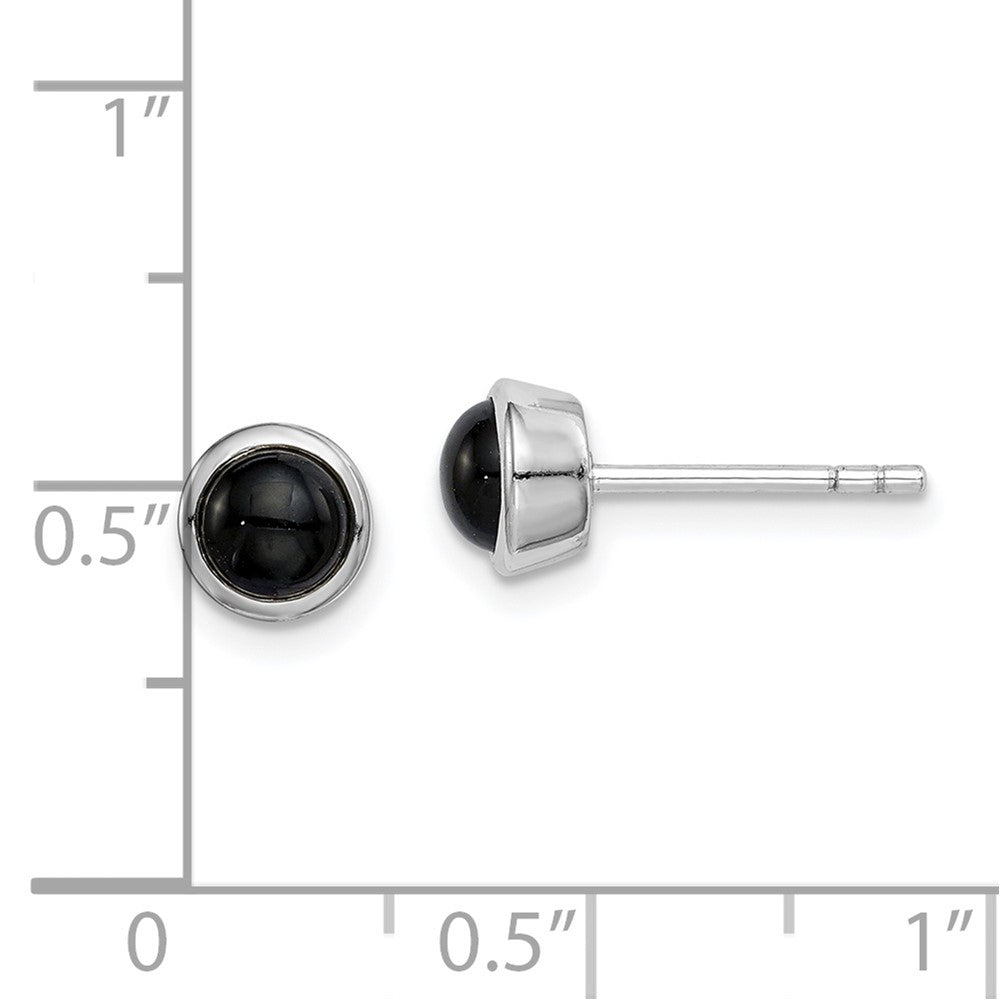 Sterling Silver Rhodium-plated Polished Onyx Round Bezel Stud Earrings - Product Photo