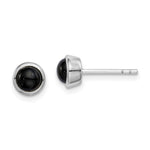 Sterling Silver Rhodium-plated Polished Onyx Round Bezel Stud Earrings - Product Photo