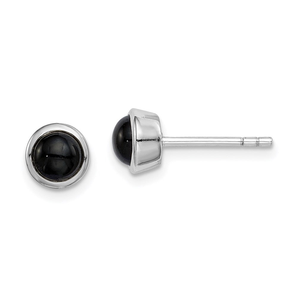 Sterling Silver Rhodium-plated Polished Onyx Round Bezel Stud Earrings - Product Photo