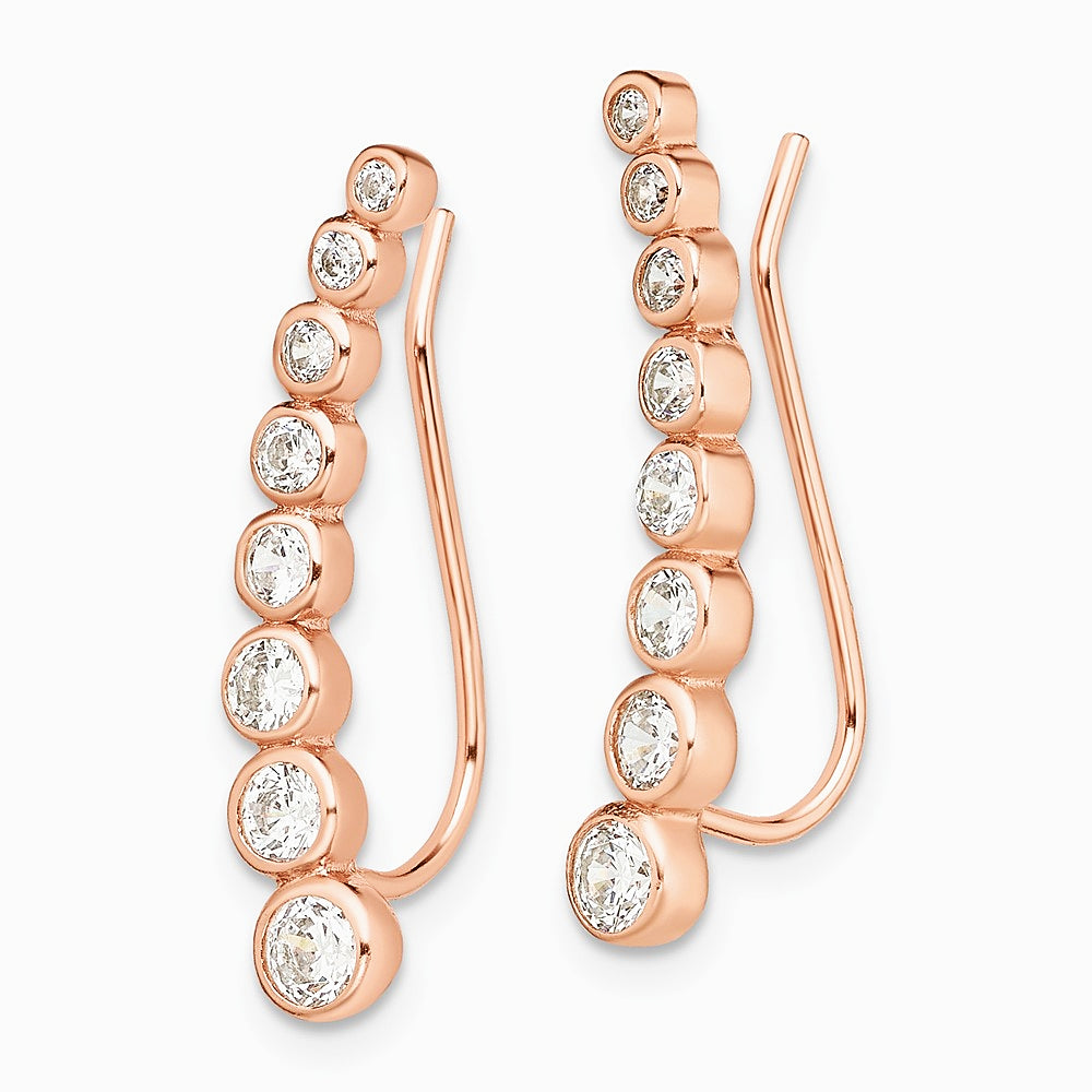 Sterling Silver 14K Rose gold-plated Graduated CZ Ear Climber Earrings - Product Photo