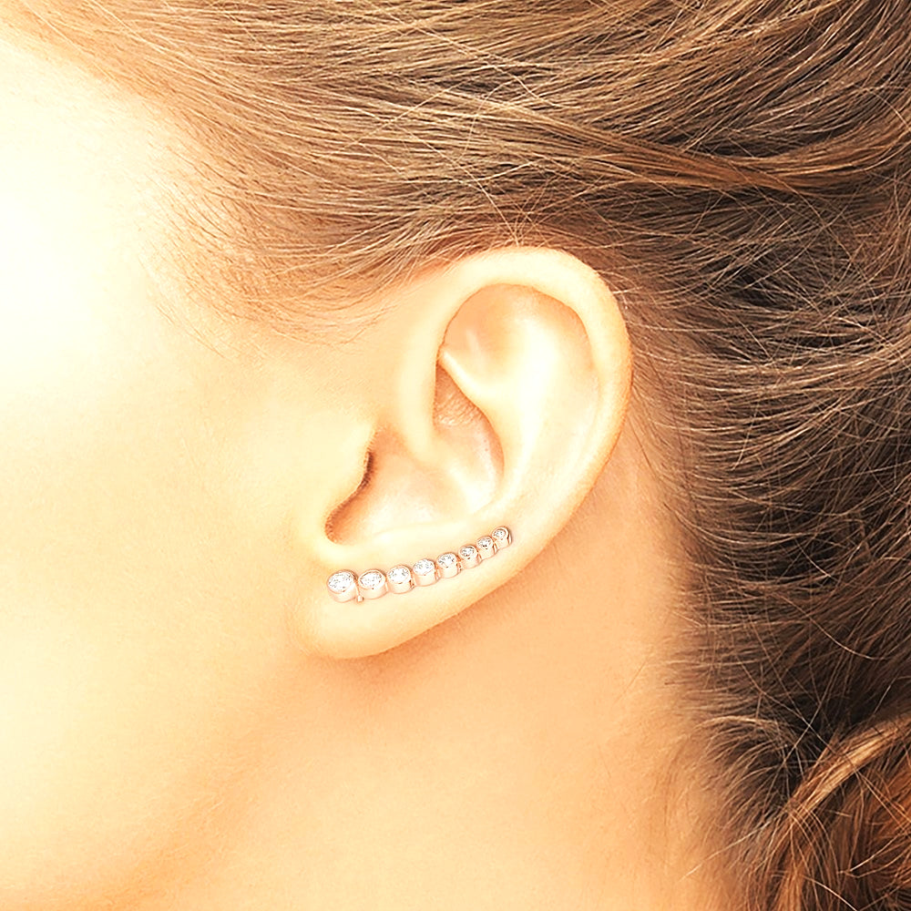 Sterling Silver 14K Rose gold-plated Graduated CZ Ear Climber Earrings - Product Photo