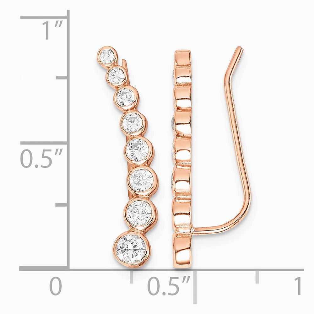 Sterling Silver 14K Rose gold-plated Graduated CZ Ear Climber Earrings - Product Photo