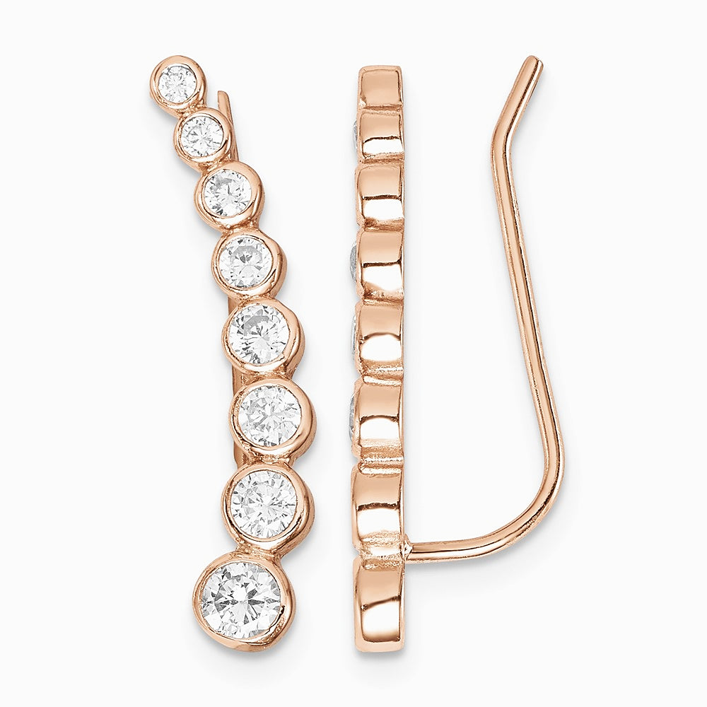Sterling Silver 14K Rose gold-plated Graduated CZ Ear Climber Earrings - Product Photo