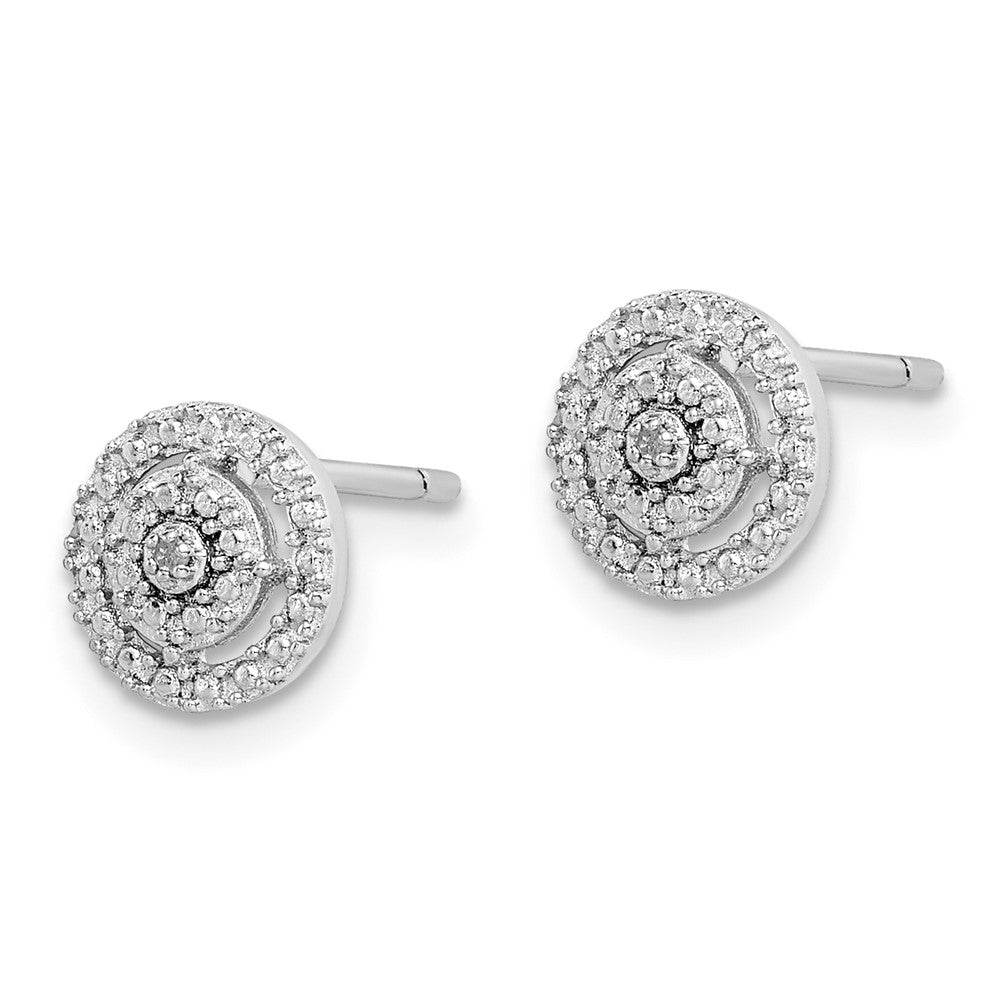 Sterling Silver RH-plated Polished & Textured Diamond Circle Post Earrings - Product Photo