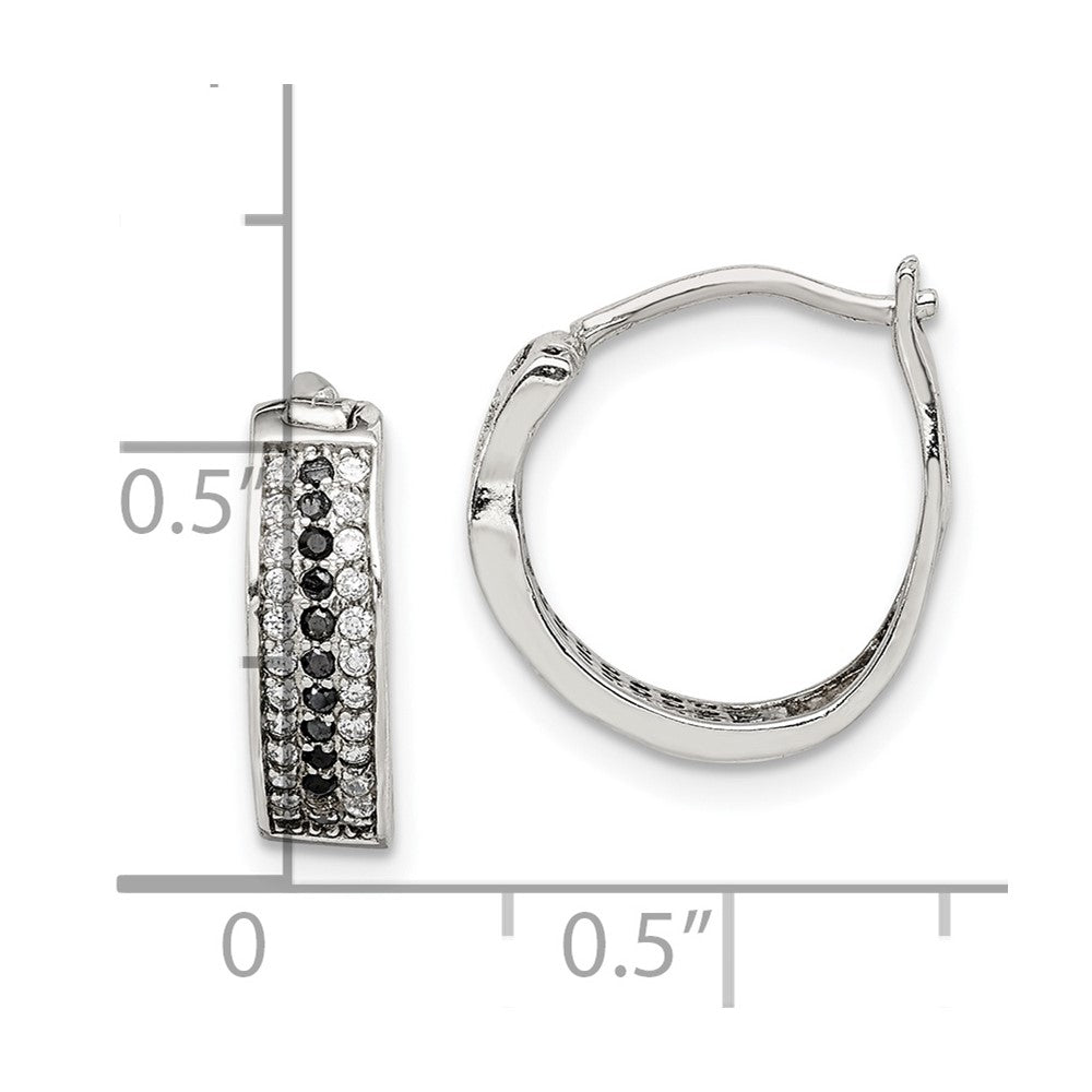 Sterling Silver RH-pltd Polished Black/White CZ 4mm Round Hoop Earrings - Product Photo