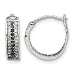 Sterling Silver RH-pltd Polished Black/White CZ 4mm Round Hoop Earrings - Product Photo