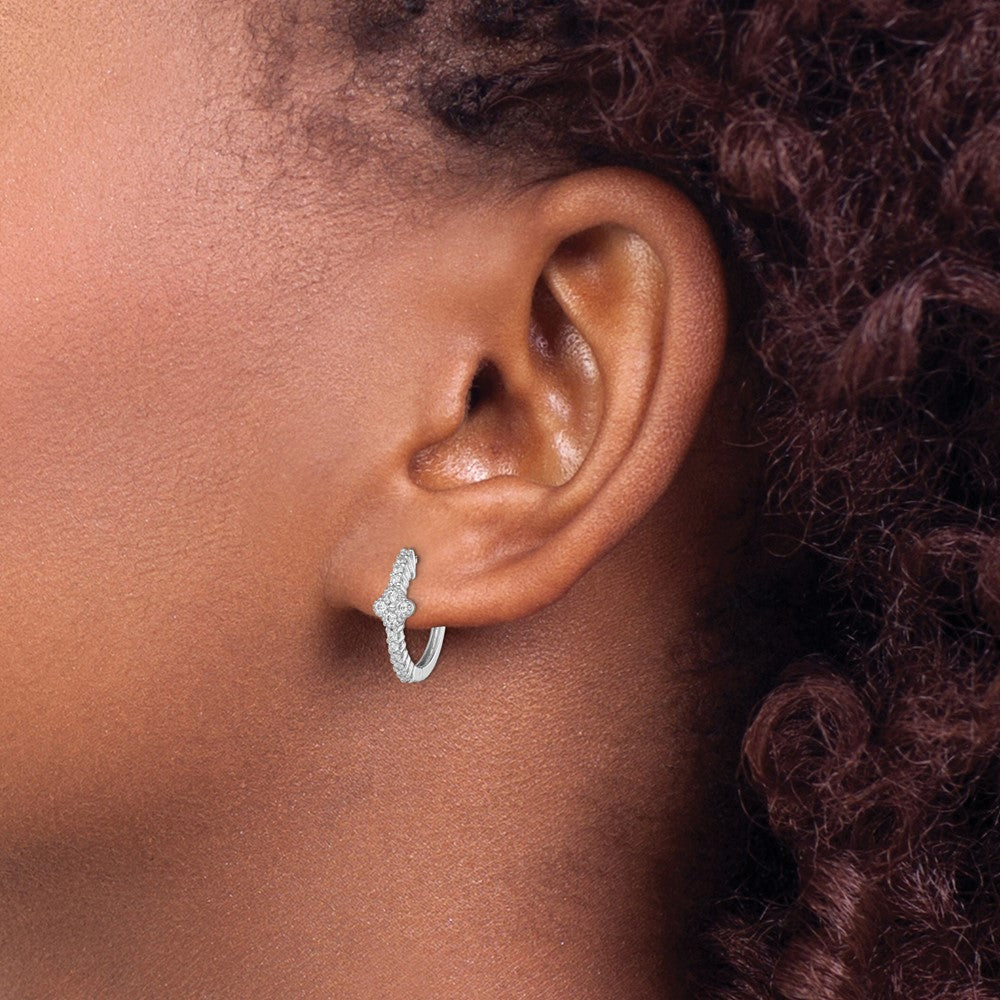 Sterling Silver Rhodium Plated CZ Hinged Hoop Earrings - Product Photo