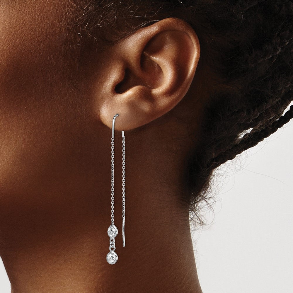 Sterling Silver Rhodium-plated CZ Threader Earrings - Product Photo