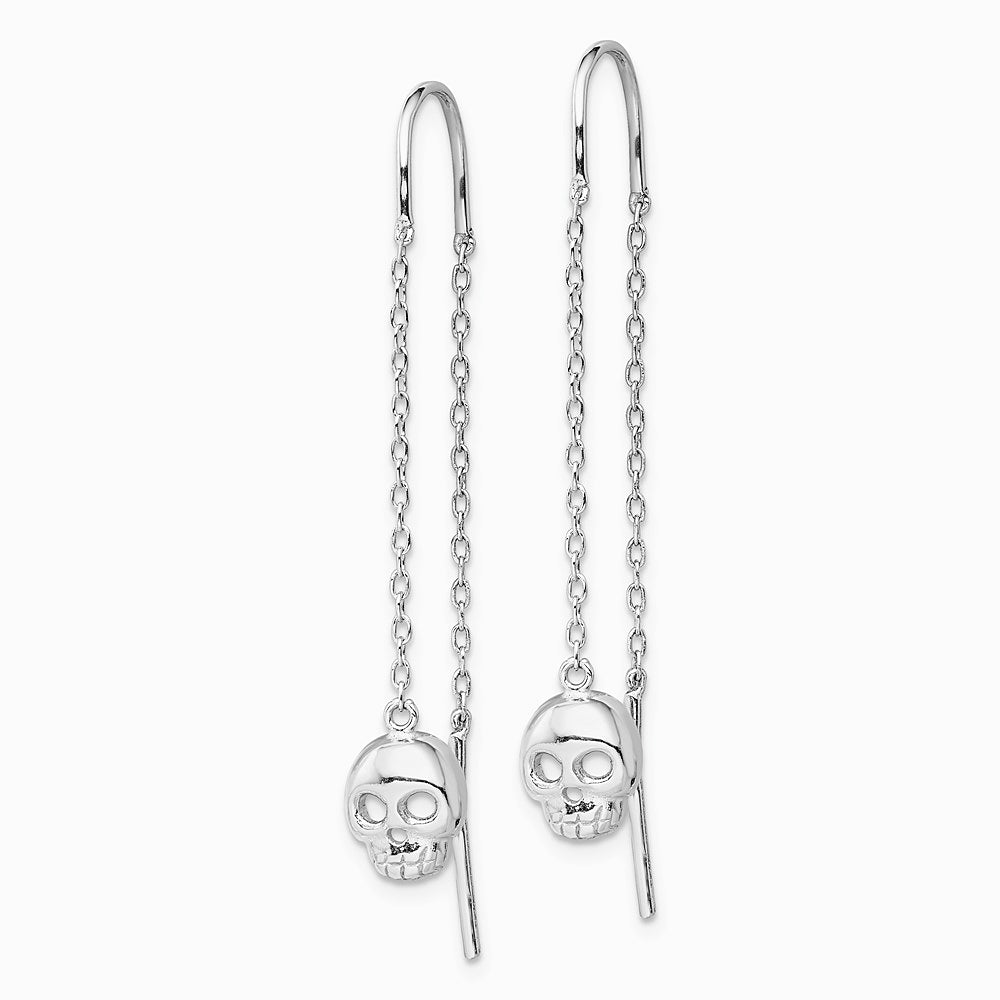 Sterling Silver Rhodium-plated Polished Skull Threader Earrings - Product Photo