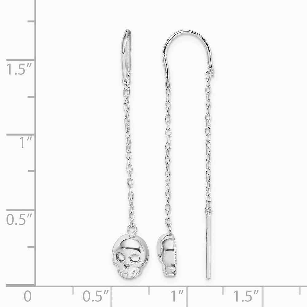 Sterling Silver Rhodium-plated Polished Skull Threader Earrings - Product Photo
