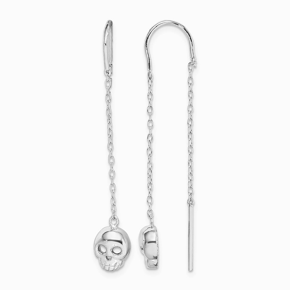 Sterling Silver Rhodium-plated Polished Skull Threader Earrings - Product Photo