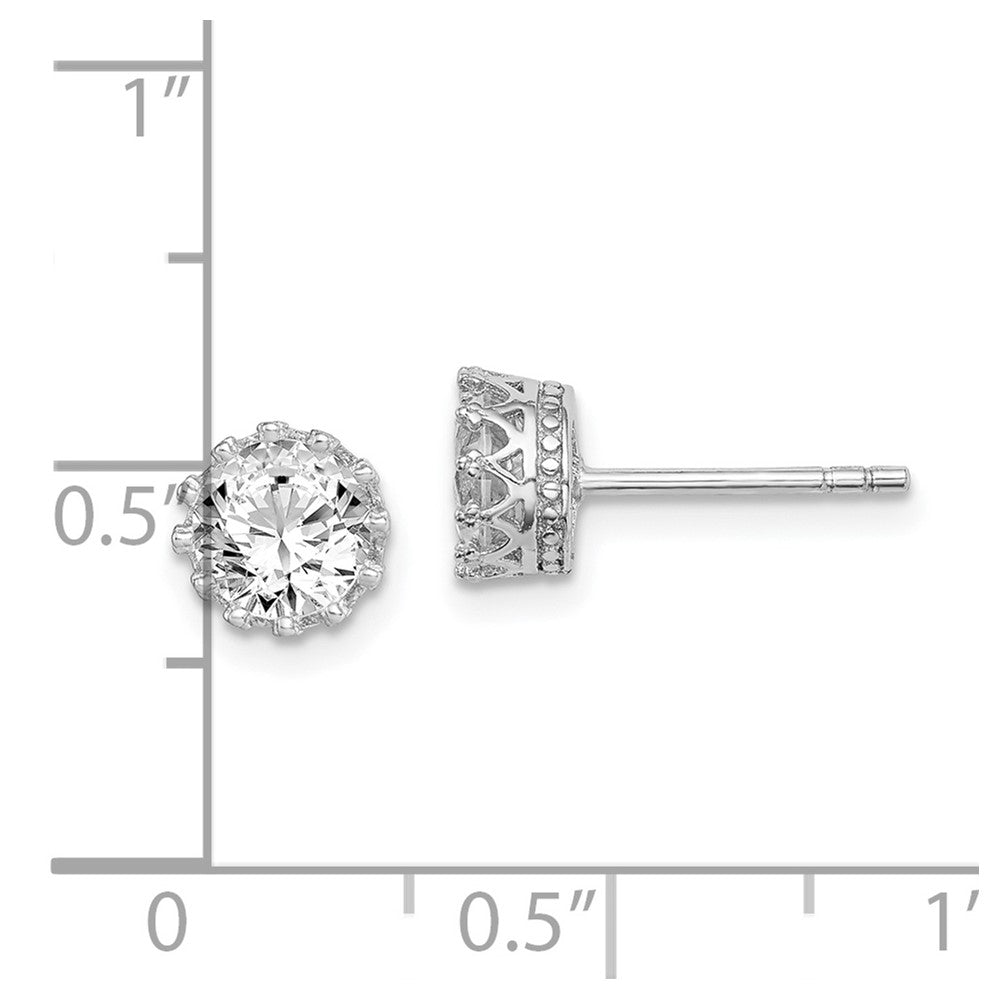 Sterling Silver RH-plated Polished & Textured 6mm Round CZ Stud Earrings - Product Photo