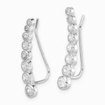 Sterling Silver Rhodium-plated Polished Graduated CZ Ear Climber Earrings - Product Photo