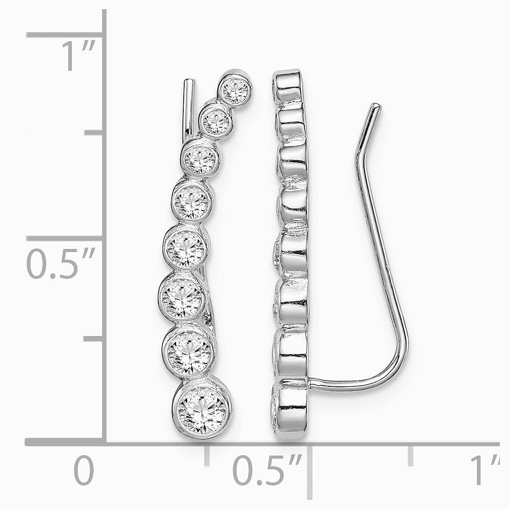 Sterling Silver Rhodium-plated Polished Graduated CZ Ear Climber Earrings - Product Photo