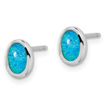 Sterling Silver RH-plated Polished Blue Created Opal Oval Stud Earrings - Product Photo