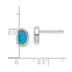 Sterling Silver RH-plated Polished Blue Created Opal Oval Stud Earrings - Product Photo